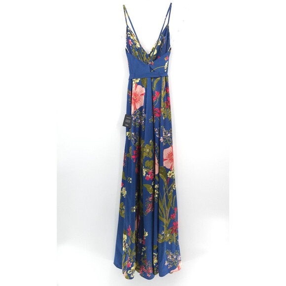 Lulus NWT Still the One Satin Maxi Dress Size M Blue Floral Print - Picture 8 of 13